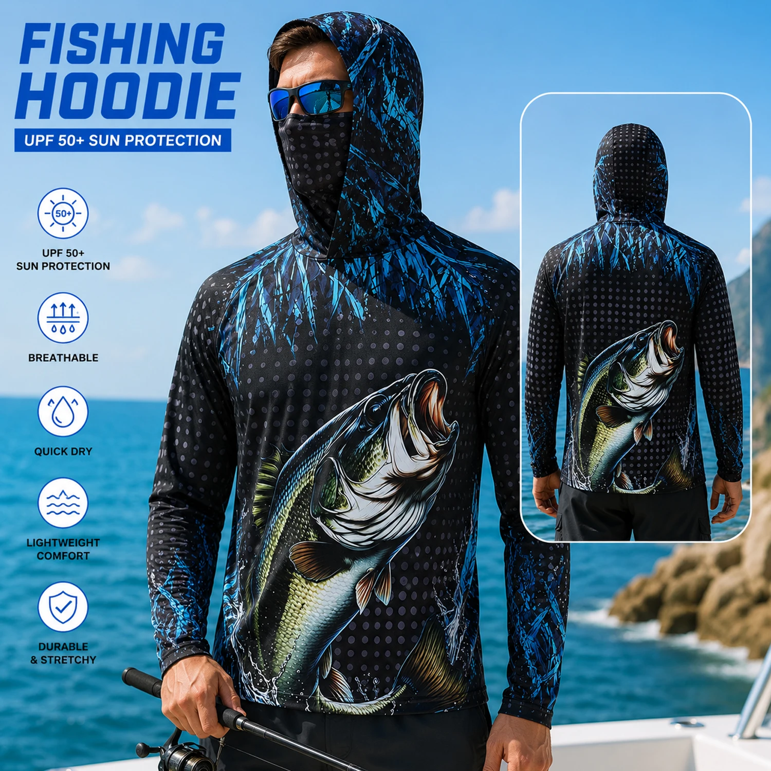Men UPF50+ Fishing Hoodie with - Hiking ulasan dan harga